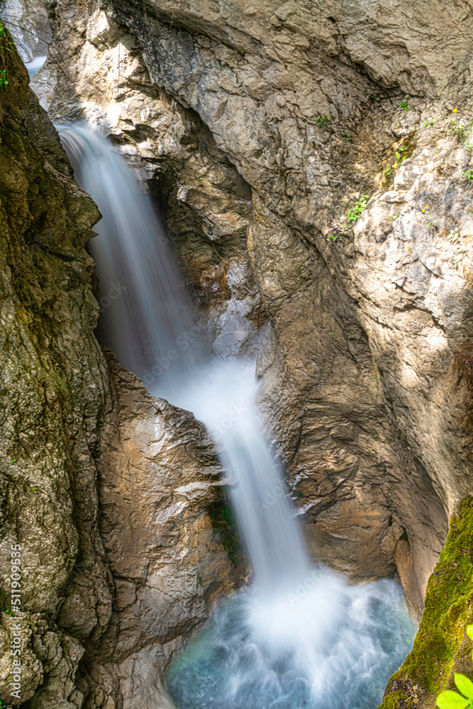 Obraz premium With its weathered crags and pinnacles, Rosengartenschlucht Canyon in Imst, Oberinntal Valley, is one of Austria’s most spectacular natural sights. 