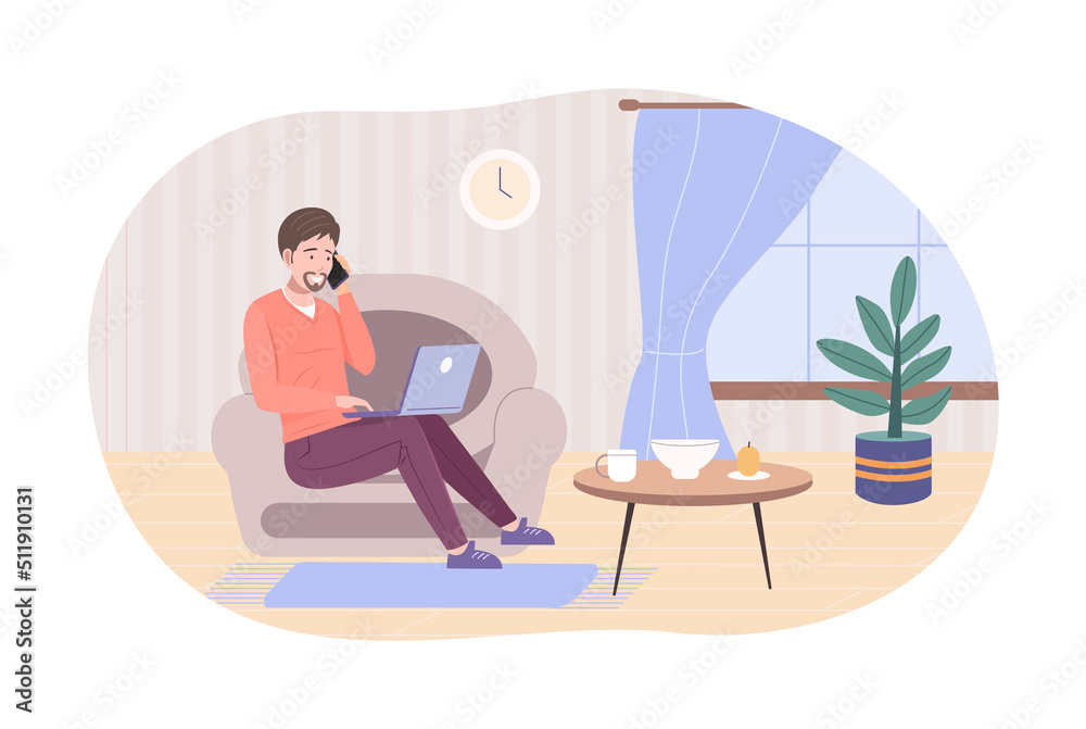 Fototapeta premium Businessman using laptop computer and talking on phone