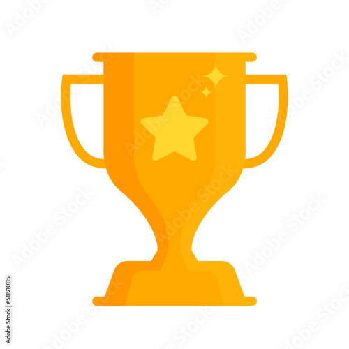 Shiny golden trophy cup logo flat vector icon