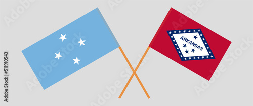 Crossed flags of Micronesia and The State of Arkansas. Official colors. Correct proportion
