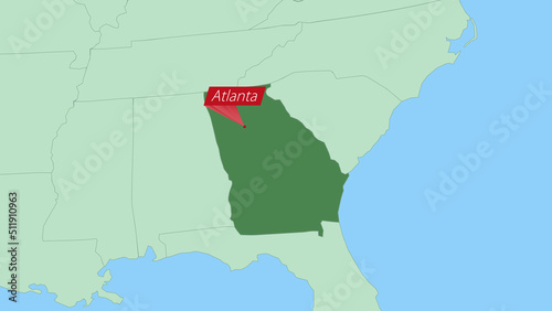 Map of Georgia with pin of country capital.