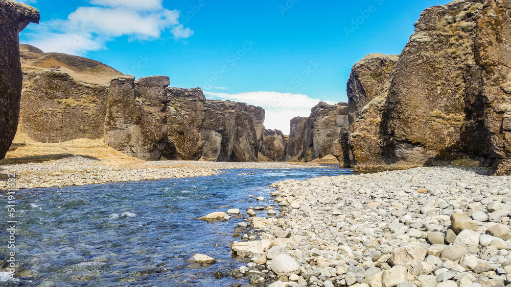 river cross fjaðrárgljúfur canyon landscape Iceland