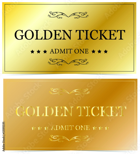 Universal ticket of golden color. Used in web design, illustrations, posters, banners.