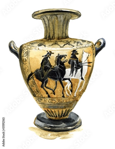 Antique greek vase. Watercolor illustration.