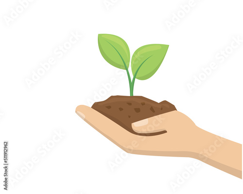 hand planting tree in soil. seedling plant sprout. Save nature environment and earth. growing young green concept. isolated on white background. vector illustration in flat style.