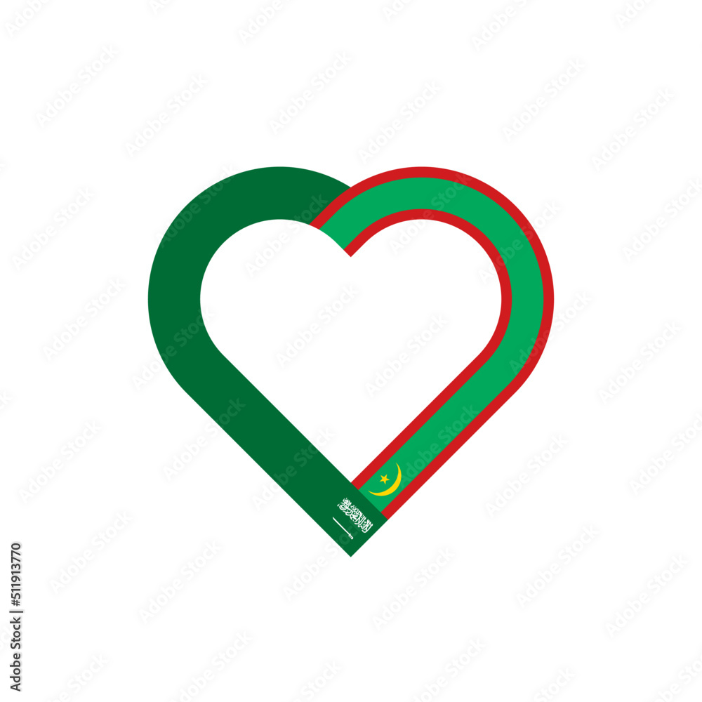 unity concept. heart ribbon icon of saudi arabia and mauritania flags. vector illustration isolated on white background unity concept. heart ribbon icon of saudi arabia and mauritania flags. vector illustration isolated on white background