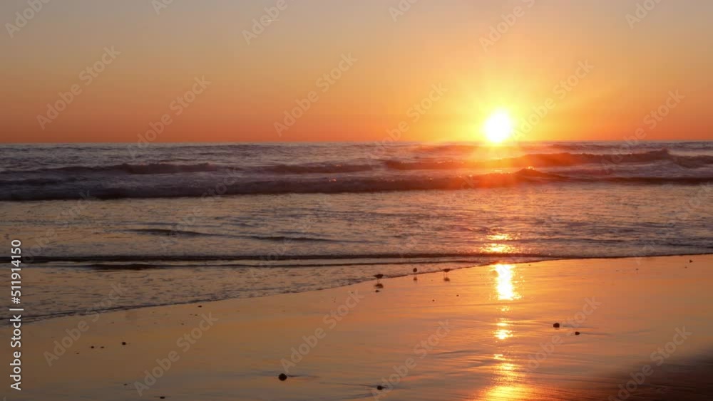 Static shot of calm ocean waves at sunset. Static shot of calm ocean waves at sunset.