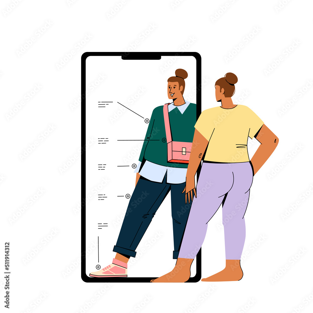 The girl buys goods in the online store. The girl buys goods in the online store.