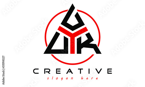UUK three letter creative triangle shape in circle logo design vector template. typography logo | Letter mark logo | initial logo | wordmark logo | minimalist logo | gaming logo | emblem logo