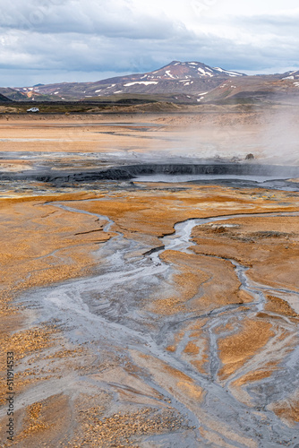 Hot springs in the geothermal area of Hverir - Namafjall near the lake Myvatn in northern Iceland