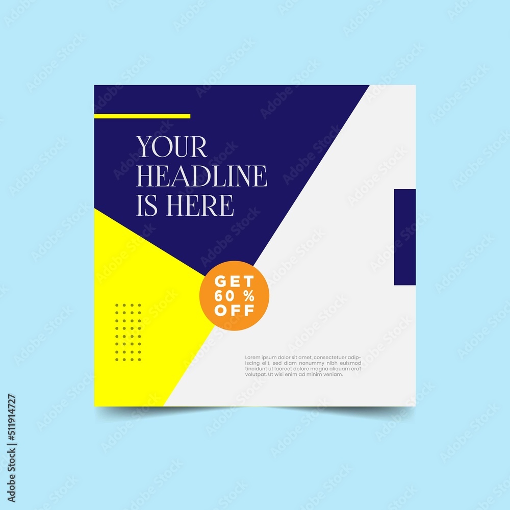Fototapeta premium Minimalist blue yellow social media post template.