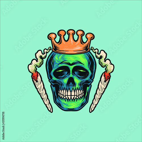 colorful skull weed illustration vector design