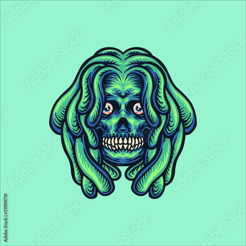 colorful skull weed illustration vector design