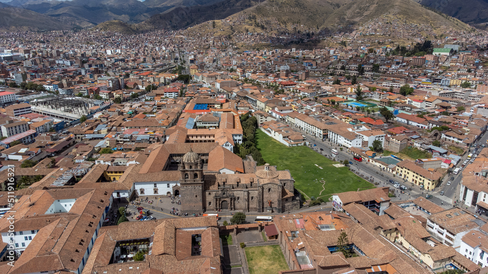 Aerial view of the Coricancha temple in Cusco.