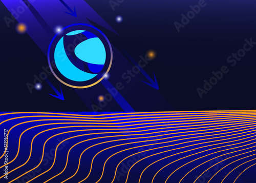 Stablecoin crash crisis. Cryptocurrency trading crisis and crash. LUNA cryptocurrency coin in a downtrend. Vector illustration 