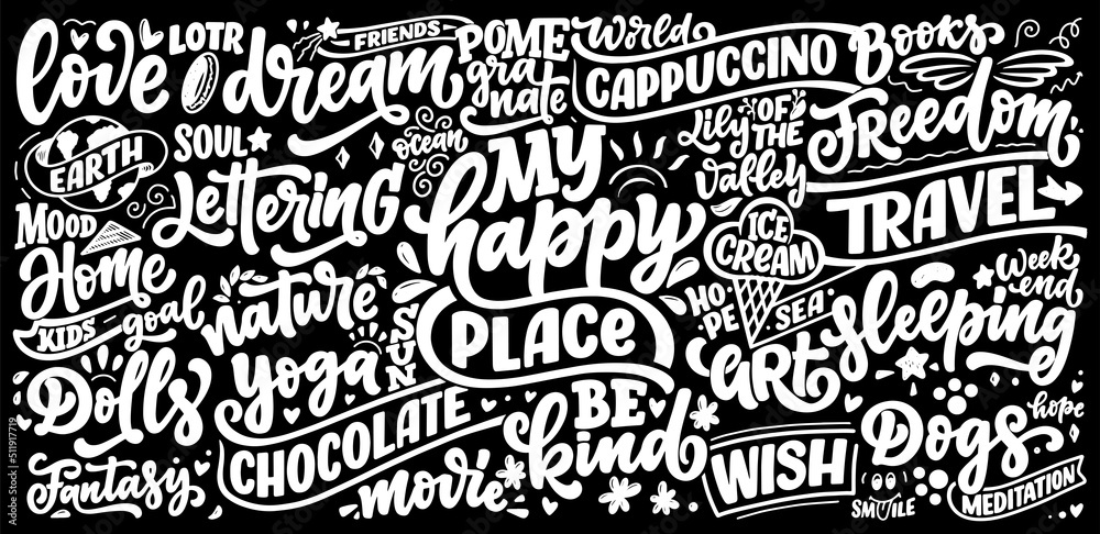 Black and White hand drawn lettering quotes. Abstract background pattern. Poster and banner design. Vector