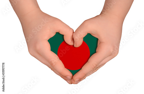 Kid s hands in heart- form. National peace concept on white background. Bangladesh