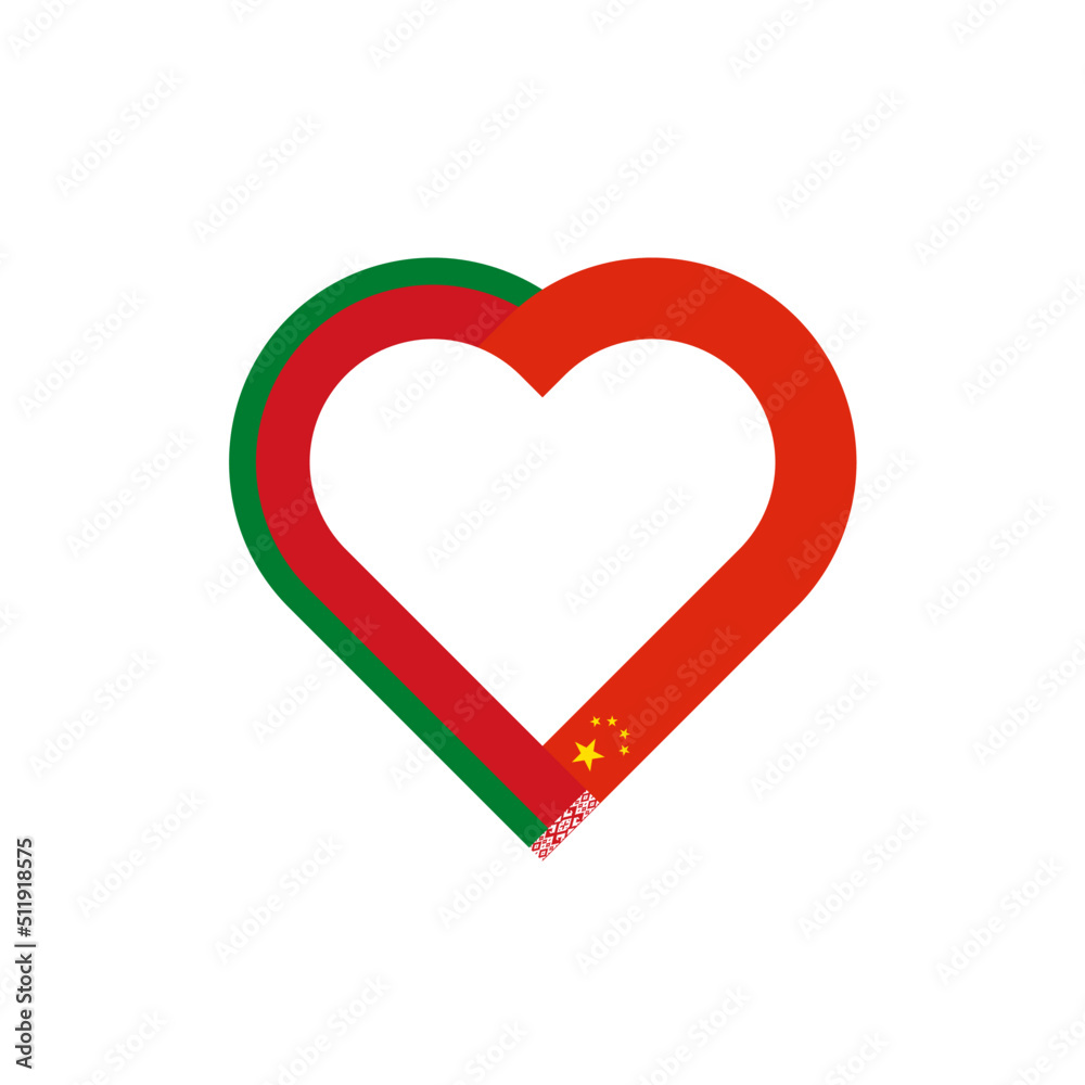 unity concept. heart ribbon icon of belarus and china flags. vector illustration isolated on white background
