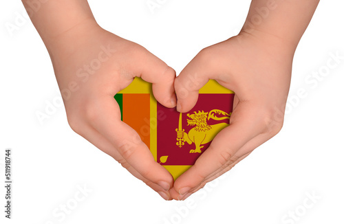 Kid s hands in heart- form. National peace concept on white background. Sri Lanka