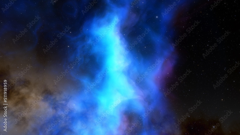 Cosmic background with a blue purple nebula and stars
