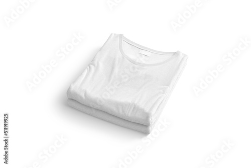 Blank white folded square t-shirt mock up stack, isolated