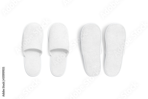 Fotografie Blank white home slippers mockup, top view, front and back