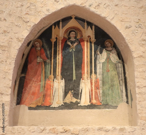 Santa Maria di Collemaggio Basilica Interior Fresco Depicting Holy Mary with Angels, in L'Aquila, Abruzzo, Italy.JPG
