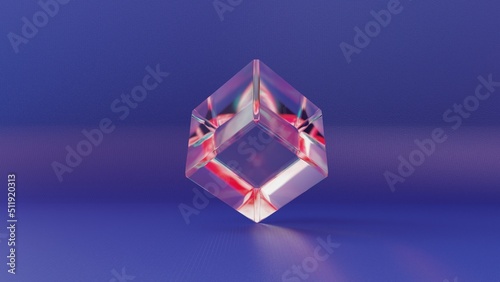 Glass cube with blue background