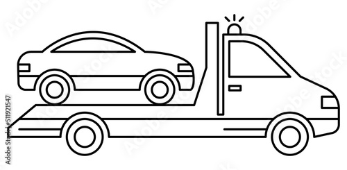 Tow Truck Service with Car. Line Style. Editable Stroke. Stock Vector