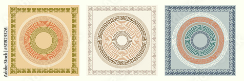 Fotografi Greek key pattern, square and round frames collection