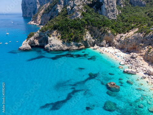 Cala Goloritze beach with crystal clear waters seen from the drone  Sardinia  Italy