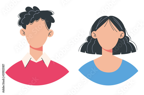 Male female man woman boy girl faceless person avatar head concept. Vector flat graphic design element illustration