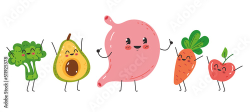 Healthy food for happy stomach concept.  Vector flat graphic design element illustration