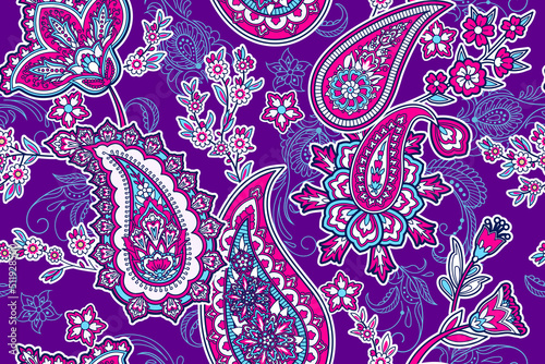 Seamless pattern with paisley and flowers