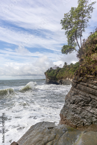 Beaches and cliffs in the Colombian Pacific Ocean. Tourism and relaxation in Valle del Cauca, Colombia.