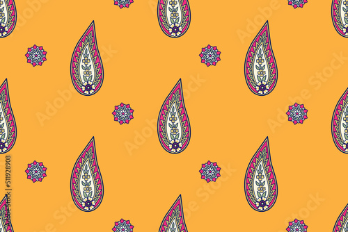 Seamless pattern with paisley and flowers