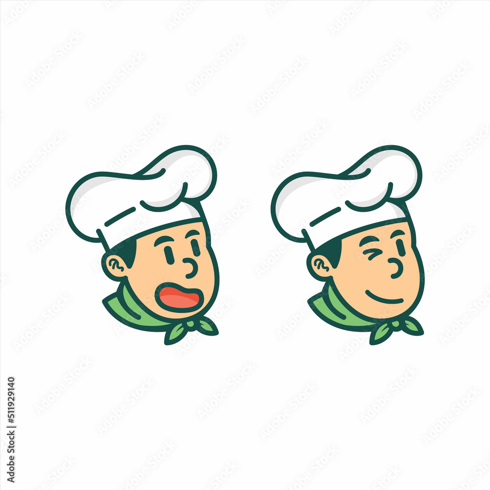 Chef, baker, cute chef logo. Cooking, restaurant or cafe logo. Vector illustration Chef, baker, cute chef logo. Cooking, restaurant or cafe logo. Vector illustration