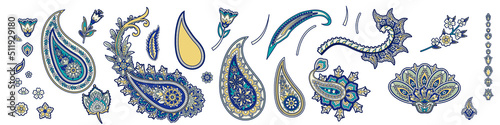 Set of Indian traditional paisley, vector elements
