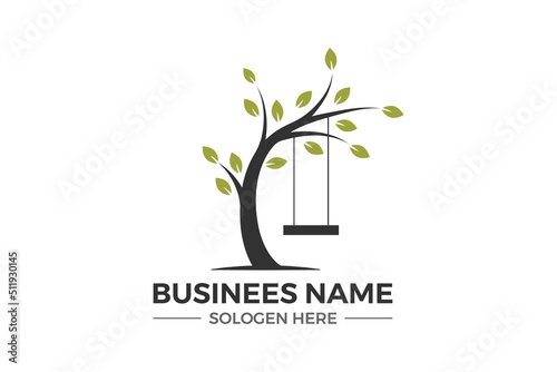 swing logo. Child care logo design. girl swing logo. park logo design.Tree logo.Modern design.Vector illustration concept. tree and child logo for learning