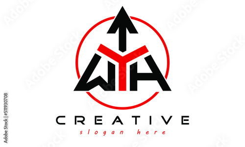 WTH three letter creative triangle shape in circle logo design vector template. typography logo | Letter mark logo | initial logo | wordmark logo | minimalist logo | gaming logo | emblem logo