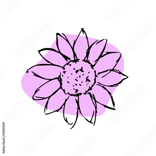 Hand drawn flower vector black ink silhouette color