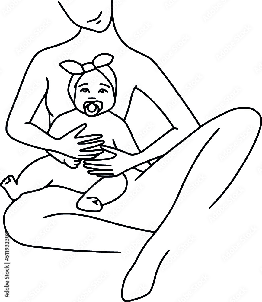Mom and child. Line art illustration of a mother feeding her baby from a bottle. Artificial feeding vector illustration. Mom and child. Line art illustration of a mother feeding her baby from a bottle. Artificial feeding vector illustration.