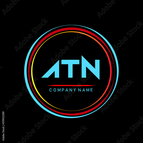 ATN ,A T N Alphabet Design With Creative Circles, ATN Letter Logo Design, ATN Letter Logo Design On Black background ,Letter ATN logo with colorful circle, letter combination logo design with ring photo