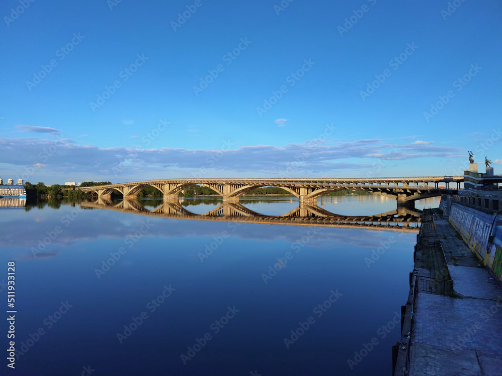 Bridge Metro over Dnipro river in Kyiv, Ukraine.