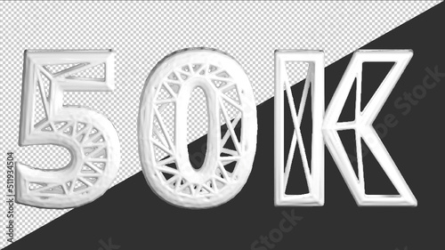 3D Banner with 50K Followers. Thank you for subscribe. White text. 3d rendering grid text.