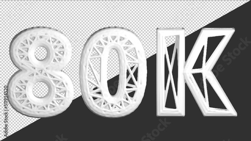 3D Banner with 80K Followers. Thank you for subscribe. White text. 3d rendering grid text.