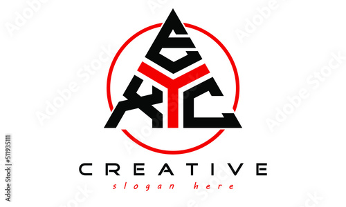 XEC three letter creative triangle shape in circle logo design vector template. typography logo | Letter mark logo | initial logo | wordmark logo | minimalist logo | gaming logo | emblem logo photo