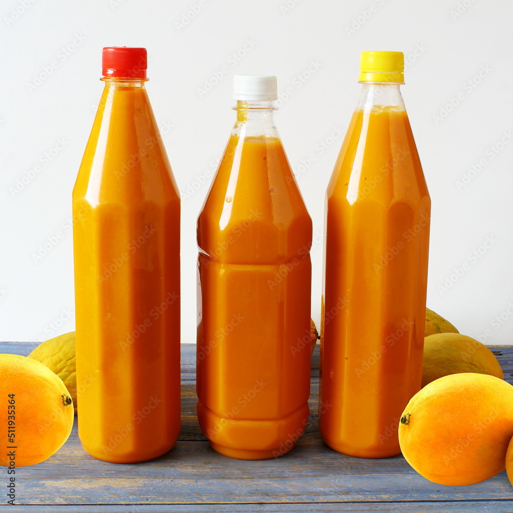 fresh mango pulp or juice or indian traditional recipe aam rus in