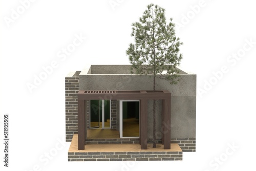 Obraz na płótnie Modern house. Brick and plaster houses. Isolation on a white. 3D-rendering w salonie