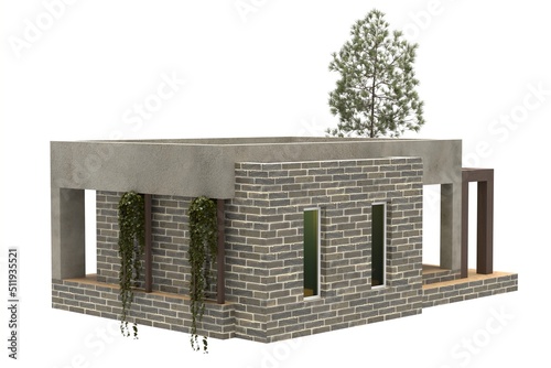 Obraz na płótnie illustration of modern house. Brick and plaster houses with a tree. Isolation on a white. 3D-rendering w salonie